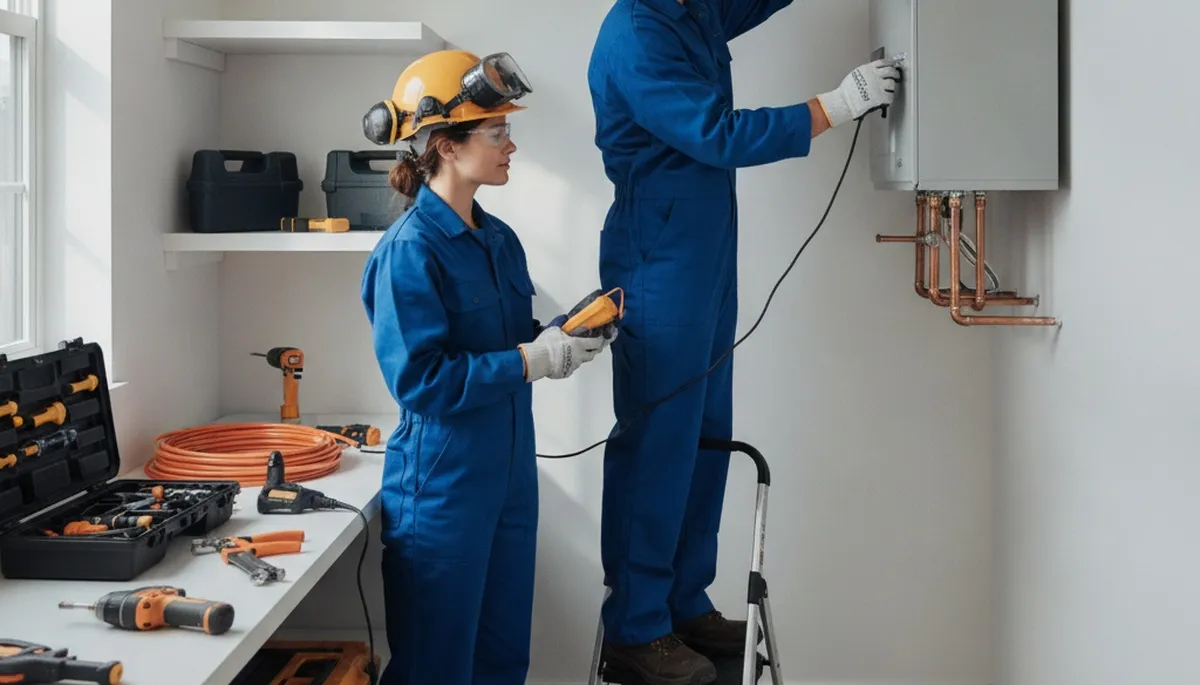 Charleston, SC plumber installing a tankless water heater for emergency hot water service